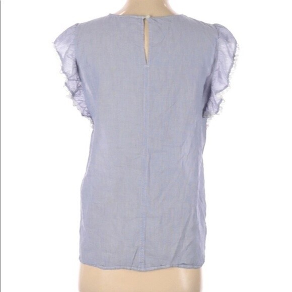 Ann Taylor LOFT small blue striped romantic top - Picture 2 of 4